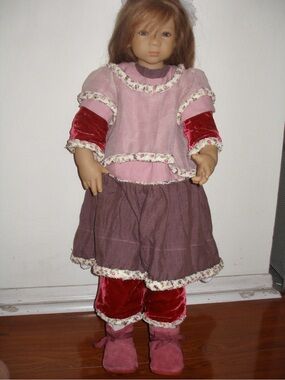 Children's Mauve & Red Vintage-Style Fairytale Doll Outfit - Unbranded